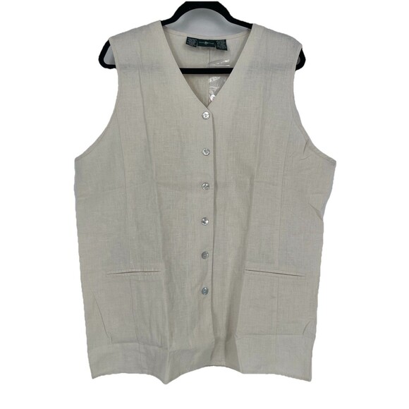 Hunt Club Tops - VTG 90s Linen Vest Beige Boho Layer Minimalist Lagenlook Cotton Mother of Pearl